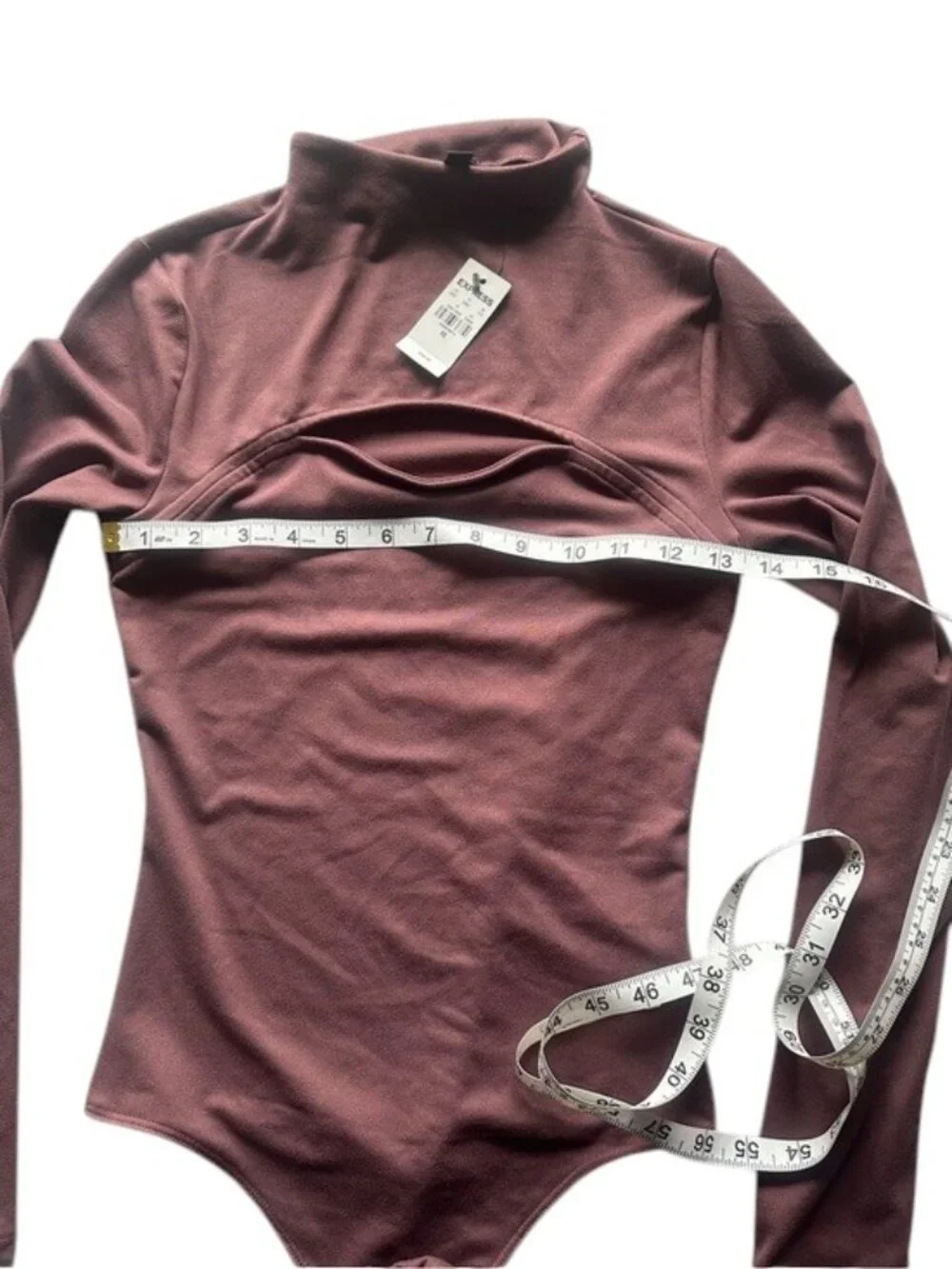 Express Mock Neck Cutout Long Sleeve Bodysuit Mauve Size XS NWT